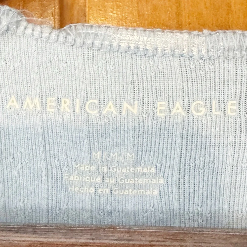 American Eagle Ladybug Babydoll Tee Womens Sz Medium Light Blue Cropped Tank Top - Picture 4 of 8
